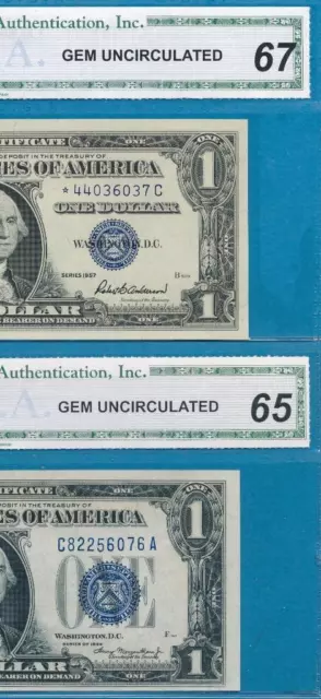 $1.00 1934 + $1.00 1957 Star Blue Seal Silver Certificate  Gem Lot