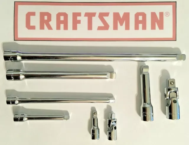 New Craftsman 8 Pc 1/4" & 3/8" Extension Bar / Universal Joint Set Tool Socket