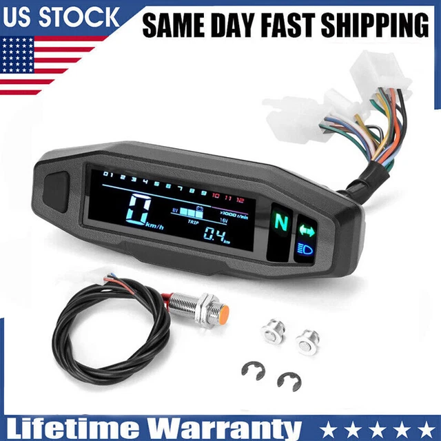 US Motorcycle LCD Digital Odometer Speedometer Tachometer Gauge w/Bracket Parts