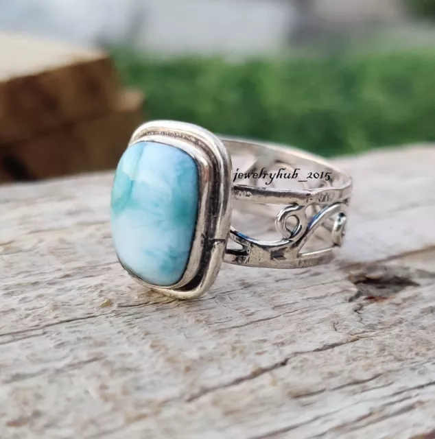 Natural Larimar Gemstone 925 Sterling Silver Top Quality Ring All Size SR1293