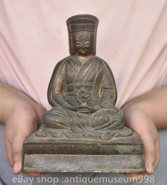 8.8 "rare Chine antique cuivre bouddhisme assis maître Bouddha sculpture