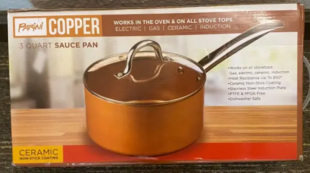 Parini Copper 3 Qt Sauce Pan W Ceramic Non-Stick Coating Brand New Box