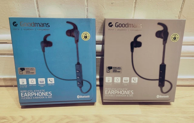 NEW 2X GOODMANS Wireless Athletic Earphones Flexible Earhook Mic Black Blue 20.00 PicClick UK
