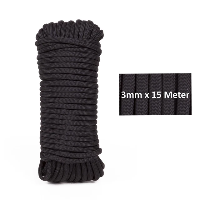 Paracord Campingseil Schnur 15m Survival Outdoor Universal Leine Schwarz