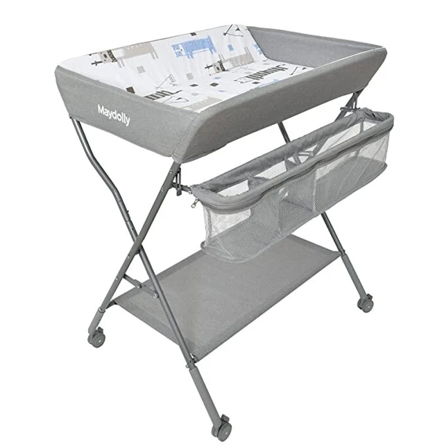 Baby Changing Table with Wheels, Maydolly Portable Adjustable Height Folding Dia