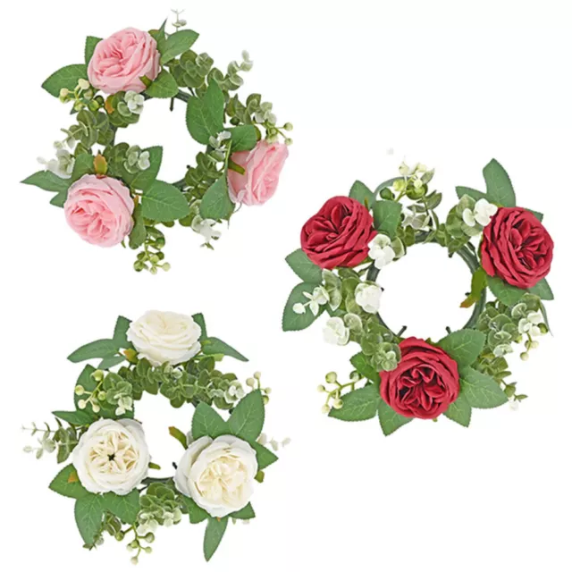 Wedding Candle Rings - 3pcs Artificial Greenery Wreaths for Centerpieces-RP