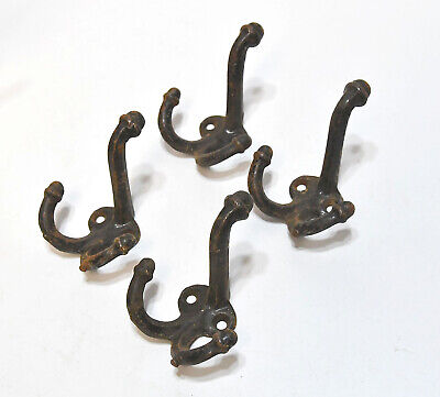 4 Vintage Matching Thick Metal Acorn Tip Wall Coat Or Hat Double Prong Hooks