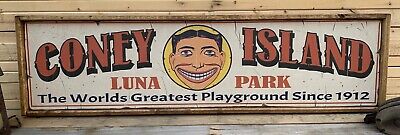 Rustic Style Coney Island Luna Park Wooden Sign Home Decor Framed - 12"x24"