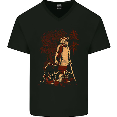 Dragon Warrior Wolf Dragon Samurai MMA Mens V-Neck Cotton T-Shirt