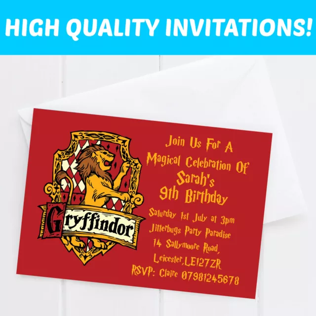 Harry Potter Hogwarts Birthday Party Invitations x 10 c/w Envelopes