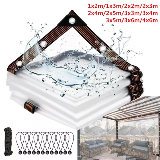 Waterproof Clear Tarp with Grommets Heavy Duty PE Vinyl Patio Tarpaulin Cover