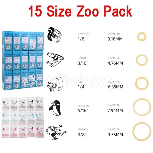 2Packs Dental Orthodontic Elastics Rubber Bands 3.5/5.0/6.5 OZ Zoo Pack