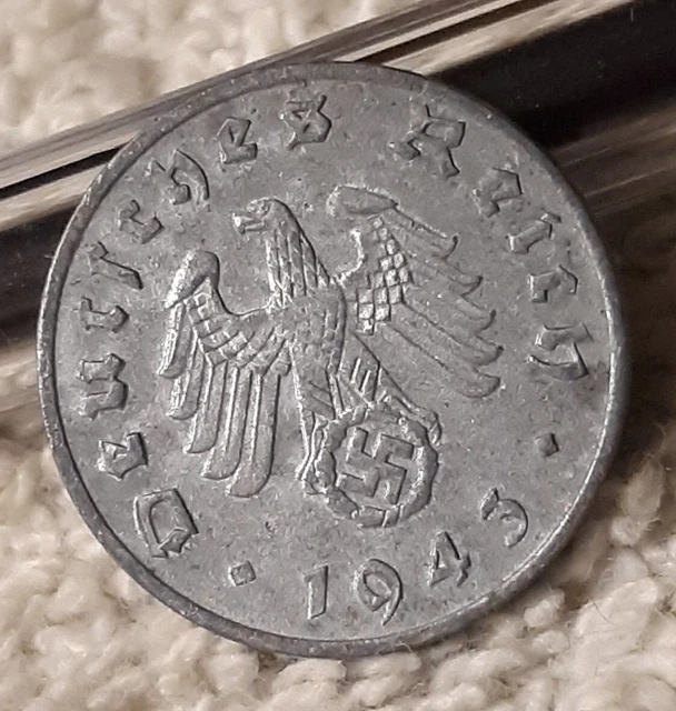 1943 German 1 Reichspfennig ~ Germany ~ WW2 1pf Coin , Heavily Circulated Coin
