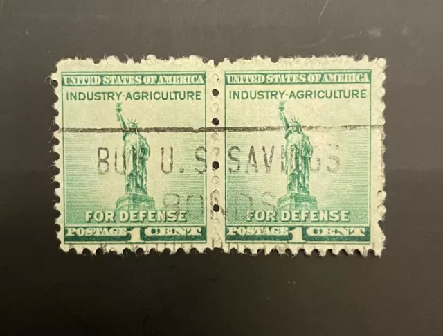 Double Statue of Liberty For Defense 1 Cent Green Canceled U.S. 1940. Scott #899