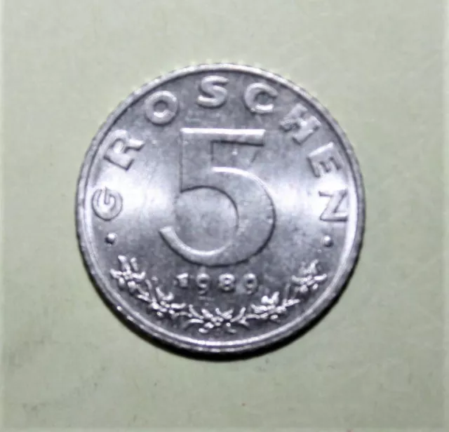 S11 - Austria 5 Groschen 1989 Brilliant Uncirculated Zinc Coin - Imperial Eagle