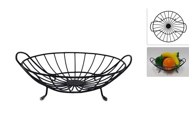 Cesto Portafrutta In Metallo Nero - Design Moderno Per Tavolo - Fruttiera Aperta Per Agrumi, Noci, Snack - Foto 12