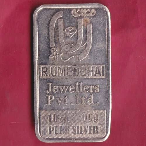 SILVER BAR: W– 10.04 gm R.UMEDBHAI JEWELLERS PVT.LTD.KALASH & SWASTIKA MARK#SI49