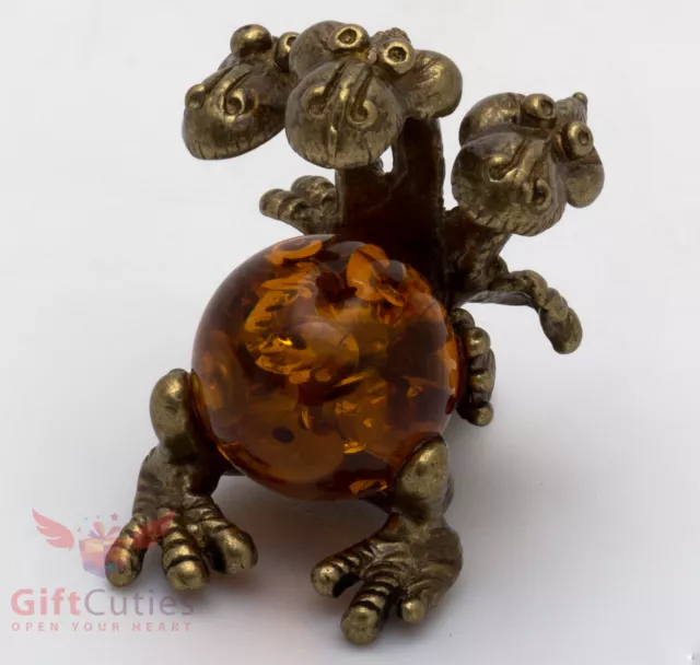 Russian Solid Brass Amber Figurine of Three Headed Dragon talisman IronWork