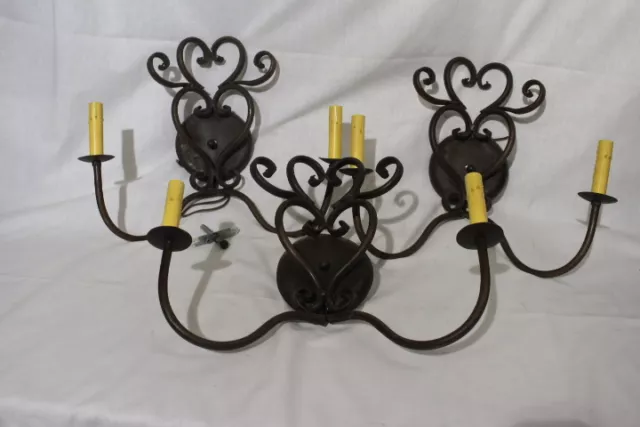 3pc Lot DESIGNS BY BREE Old World Lighting WROUGHT IRON Candlestick Wall Sconces