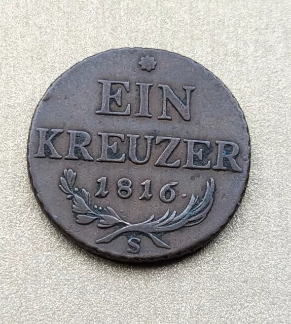 1816 Austria 1 One Kreuzer Coin.
