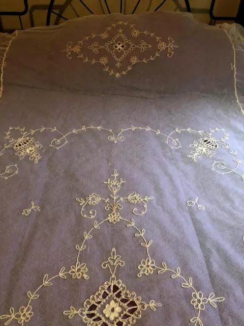 Exquisite Antique French Tambour Net Lace Bedspread Bedcover 105" X 75" Beauty! 3