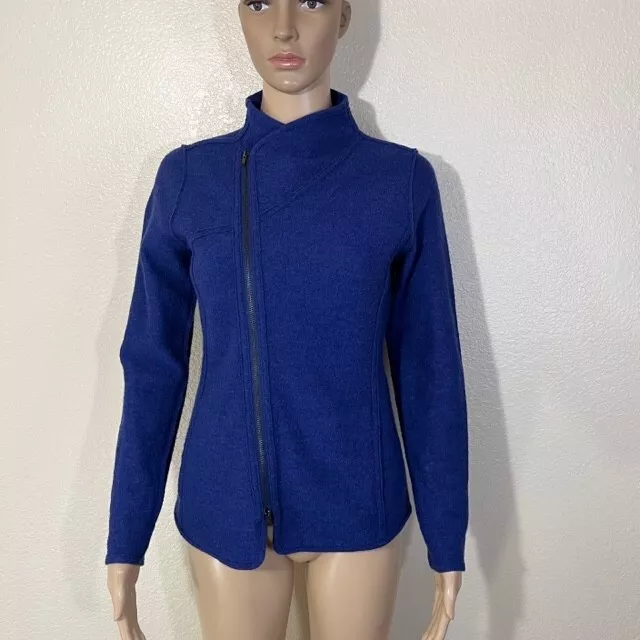 Eileen Fisher Blue Merino Wool Asymmetric Zip Jacket Coat Petite PP