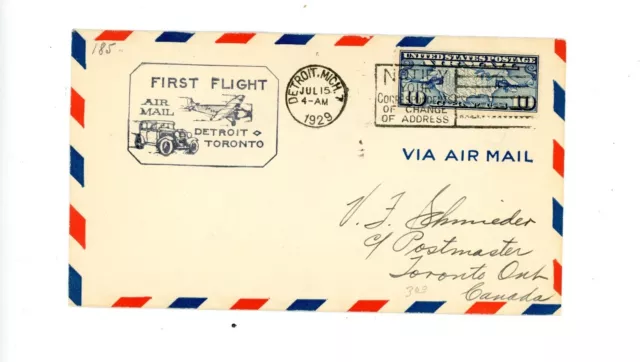 US First Flight Cover Scott # C7- Detroit - 7/15/1929 - RARE    (33-C211)