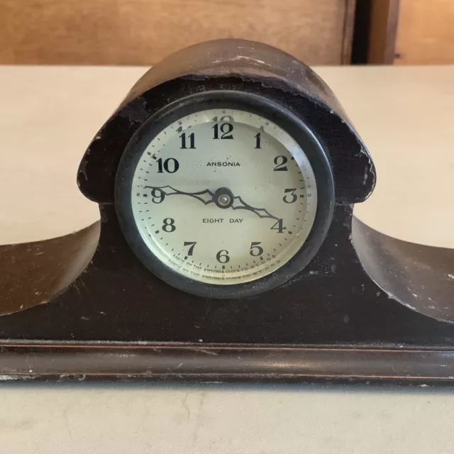 Works! VINTAGE ANTIQUE NOVELTY ART NOUVEAU WIND UP SMALL Mantle CLOCK- Ansonia