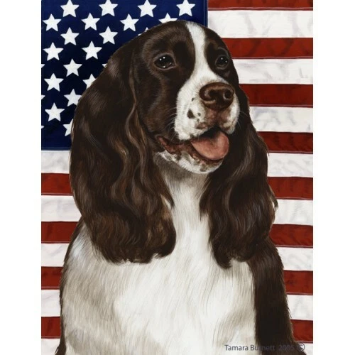 Patriotic (D2) House Flag - Liver and White English Springer Spaniel 32031