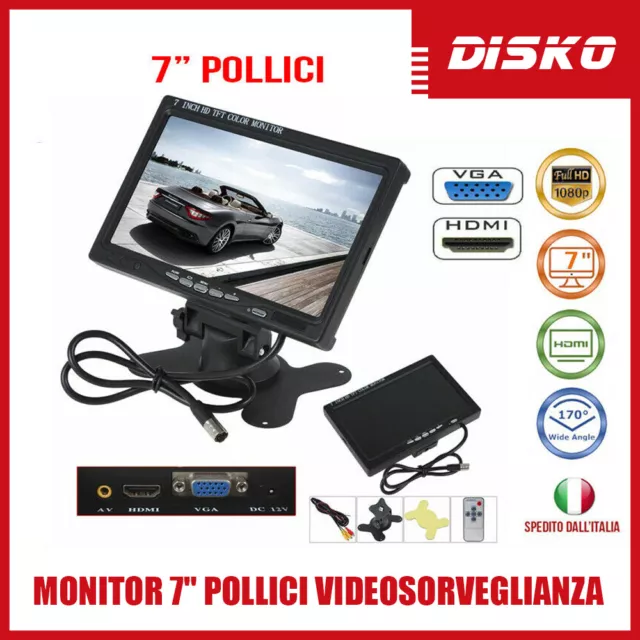 Monitor 7" Pollici Schermo Lcd Tft Colori 1080P Videosorveglianza Vga Hdmi Rca