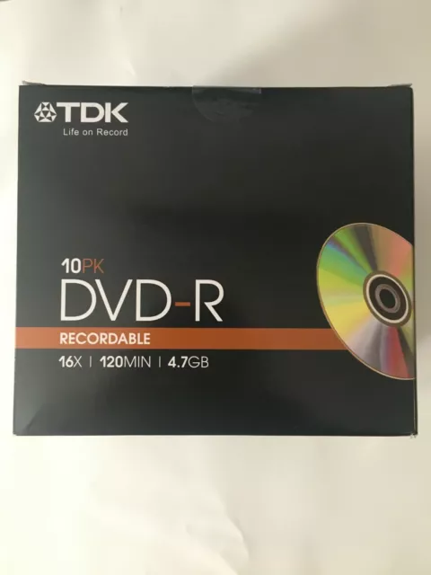 10x TDK Dvd-R Rohlinge 4,7GB 120min 16x Avec Jewel Cas Neuf Emballage D'Origine