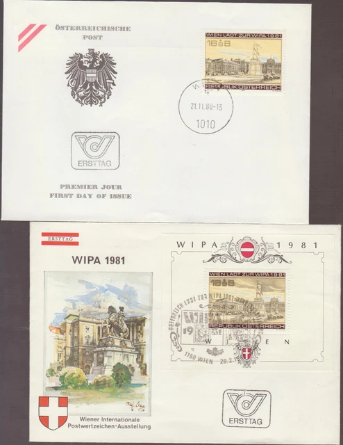 2 schöne Österreichische Ersttagbriefe , mit Block und Marke: WIPA 1981