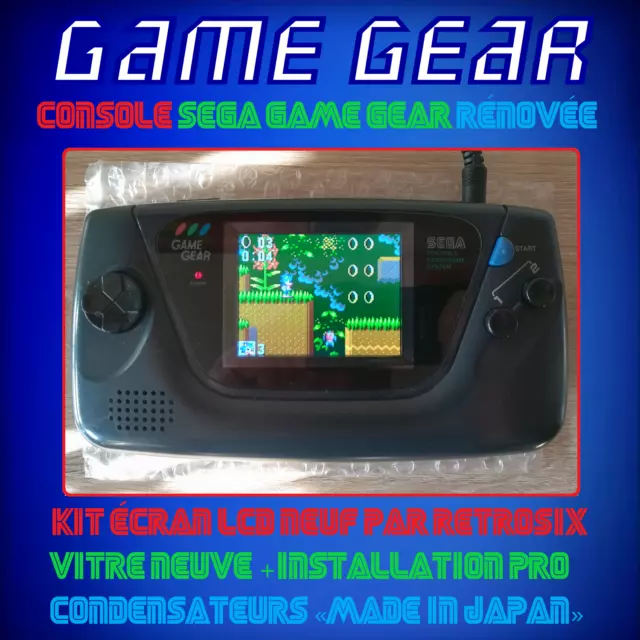 SEGA GAME GEAR Rénovée - Écran Neuf RetroSix - Vitre Neuve - Condos Neufs.
