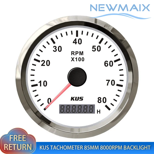 KUS MARINE TACHOMETER RPM Gauge with LCD Hour Meter 85mm 8000RPM