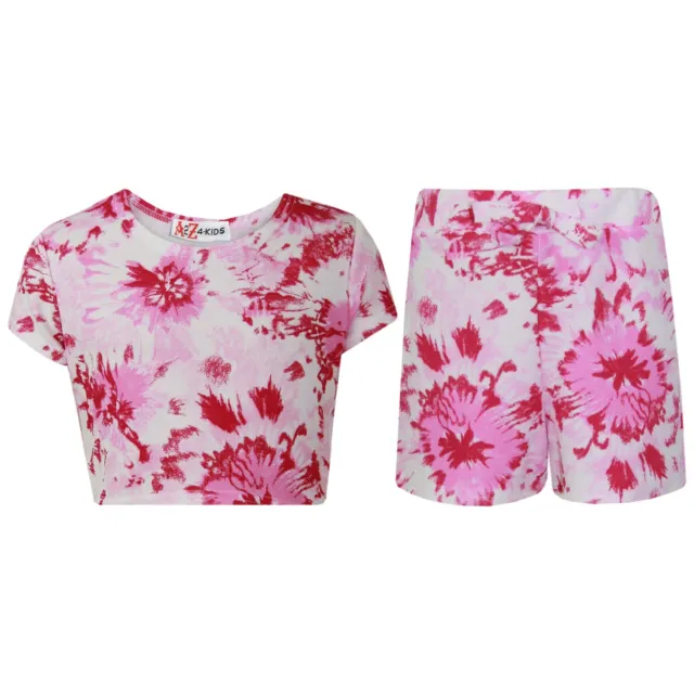 Kids Girls Crop Top & Shorts Floral Print Fashion Summer Outfit Short Sets 7-13Y
