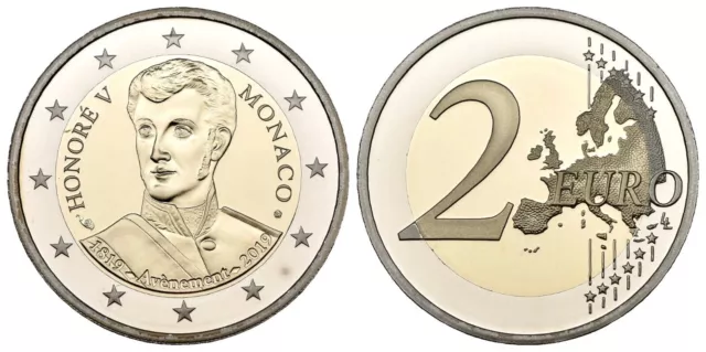 Monaco 2 Euro 2019 PP 200. Jahrestag der Thronbesteigung von Fürst Honore´ Etui