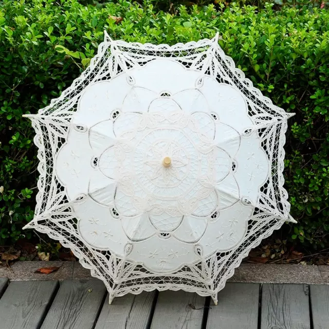 Wedding Bridal Embroidery Lace Cotton Umbrella Sun Parasol Photography Prop Gift