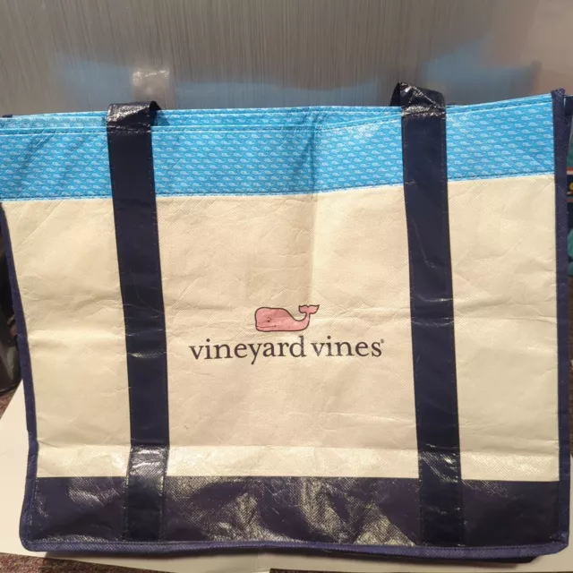 Vineyard Vines Reusable Shopping Tote Bag 15 x 12 x 5 White Pink Whale Logo