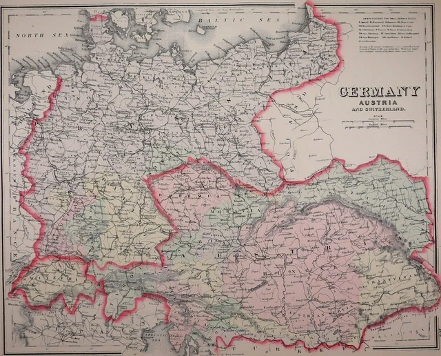 Authentic 1878 O.W. Gray Atlas Map ~ GERMANY - AUSTRIA ~ FreeS&H   Inv#168
