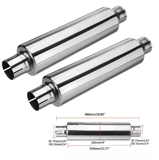 2X 2.25" Résonateur Universel Silencieux D'échappement En Acier Inoxydable 480mm