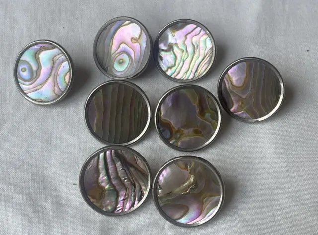 Set of 8 ANTIQUE  ABALONE PEARL BUTTONS SET IN METAL D. EVANS POST CIVIL WAR