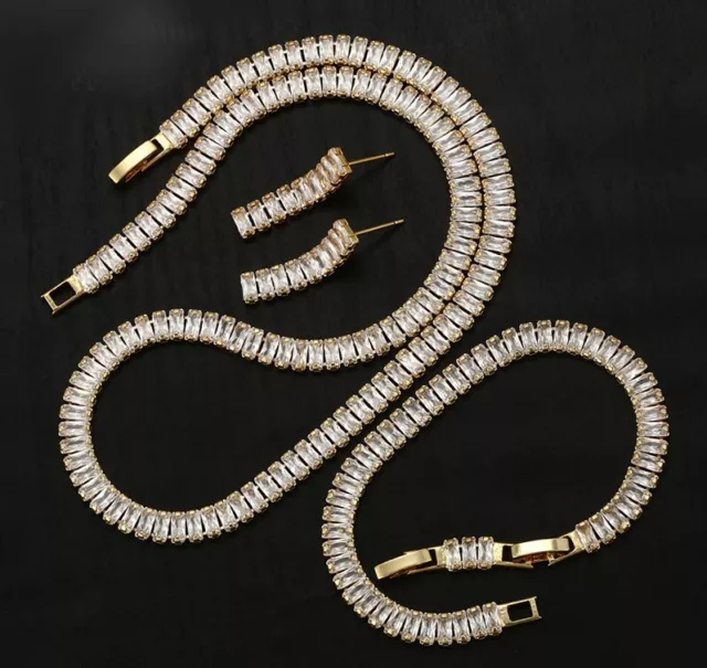 Deluxe Schmuckset Collier Ohrringe Armband Zirkonia 18K Gold vergoldet Geschenk