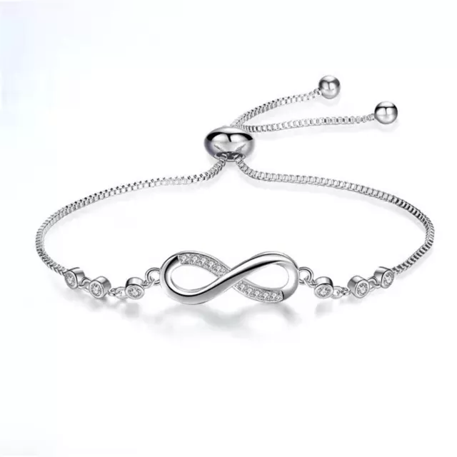 Solid Sterling Silver 925 Infinite Bracelet Charm Bangle Women Ladies Gifts *