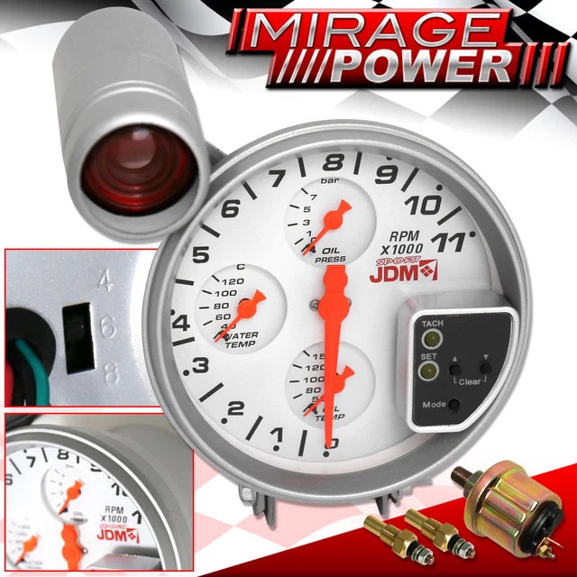 For Eagle 4-In-1 Single 5" Cluster Gauge Tachometer Water Oil Pressure Temp Kit