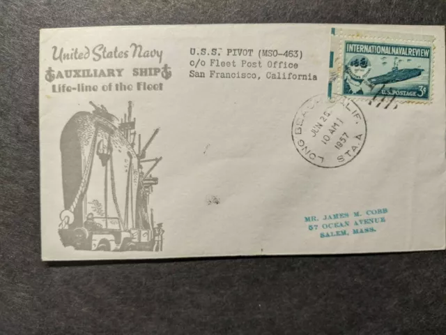 USS PIVOT MSO-463 Naval Cover 1957 AUXILIARY SHIP Cachet