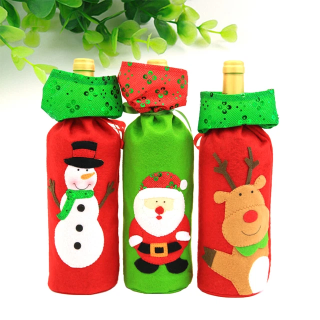 3 Pcs Weihnachtsmann-Flaschentaschen Weinflasche Schmücken Ältere