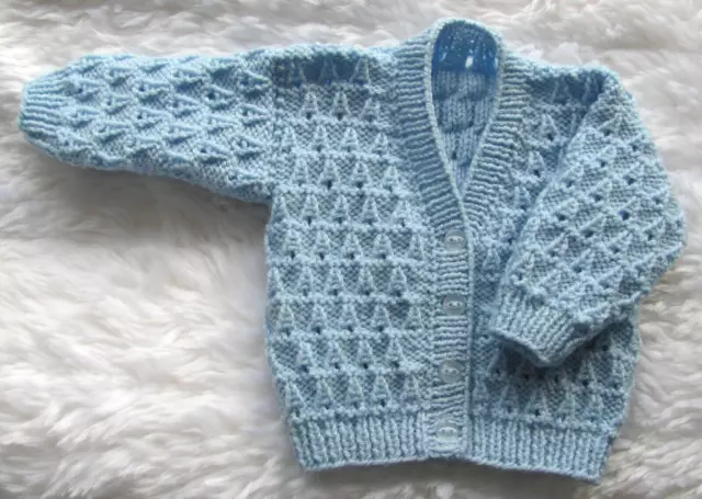Hand Knitted Babies Cardigan 16" (41cm) chest Newborn (0-2 months) Baby Blue