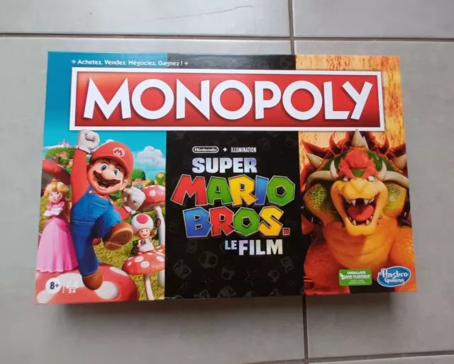 Hasbro Monopoly Jeu de société Super Mario, Affiche de convocation,  Autocollant électronique, ixde famille, Jeux de
