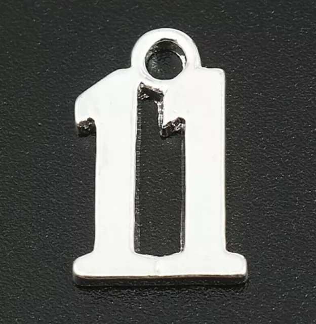 10 SILVER PLATE NUMBER 11 CHARM/PENDANT 10x15mm Birthday~Wine Glass Charms (N11)