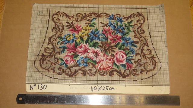 Antique Original Hand Painted Pattern Chart  Flowers Purse Berlin Woolwork